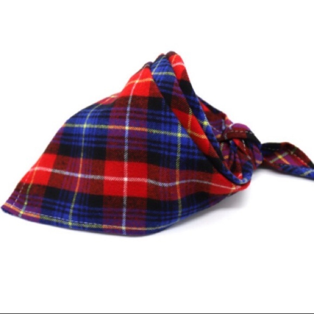 Classic red & blue plaid print dog bandana